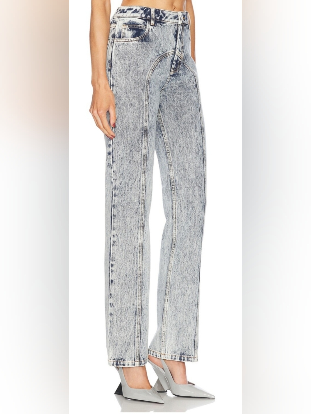 Aknvas High-Rise Acid Wash Straight-Leg Jeans - Light Gray/Black Wash